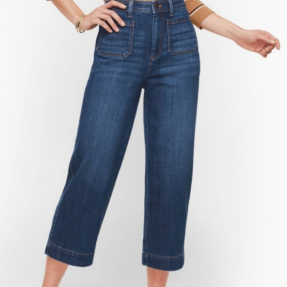 Talbots Classic Blue Women's Jeans Flawless high Rise Waist 12 Petite Wide Crop